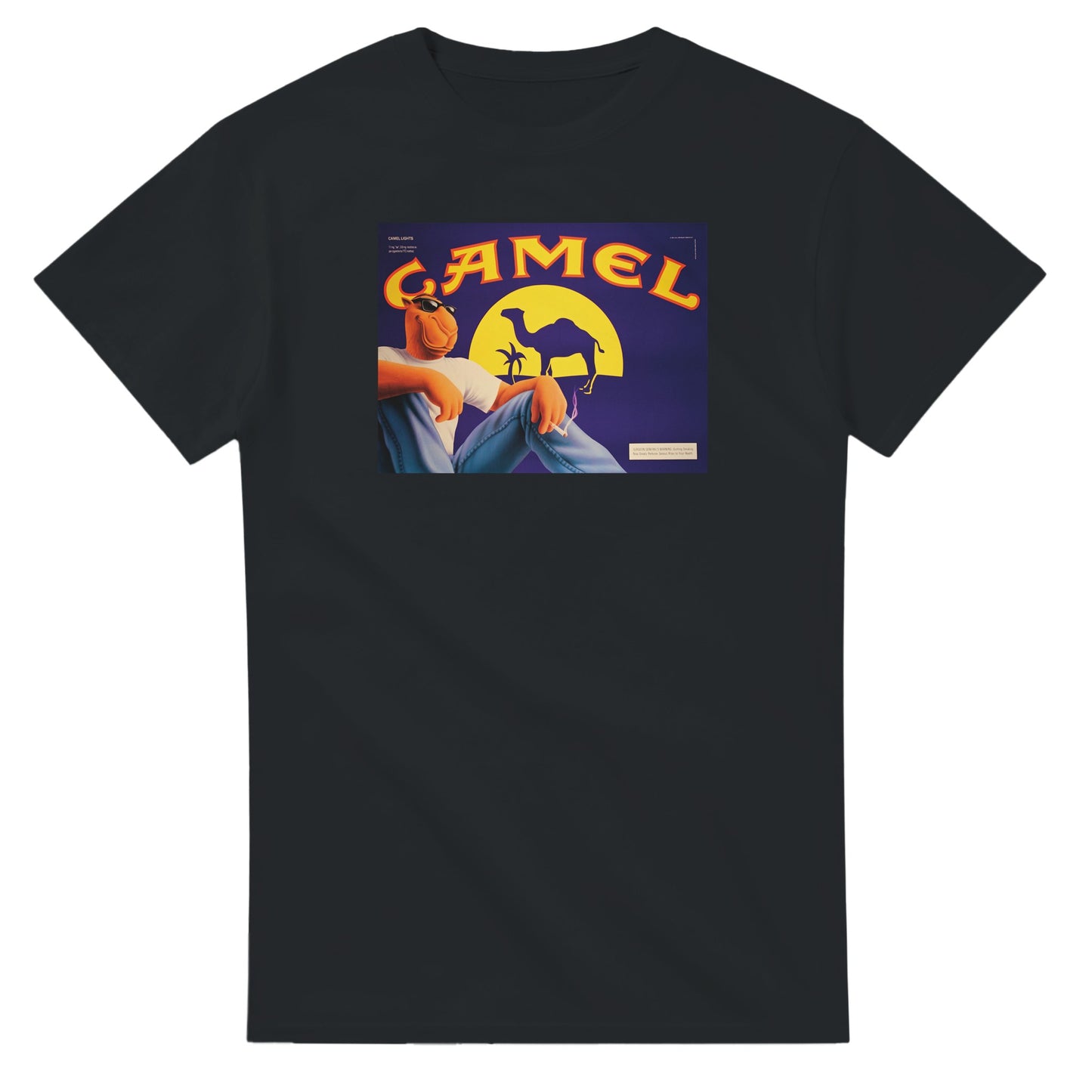 Vintage-style Joe Camel 'Cool Camel' T-Shirt featuring retro 90s cigarette mascot graphic. Classic throwback design on a soft cotton tee, perfect for nostalgia lovers.