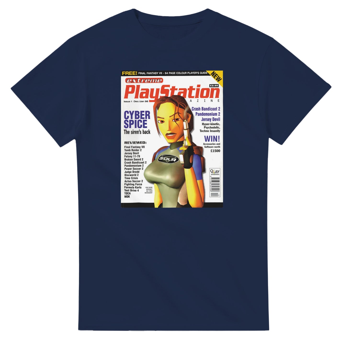 Retro Style Tomb Raider Lara Croft PS Magazine T-Shirt gaming t-shirt featuring classic arcade-inspired design. Perfect for vintage gamers and nostalgia lovers, printed on a soft, high-quality cotton tee.