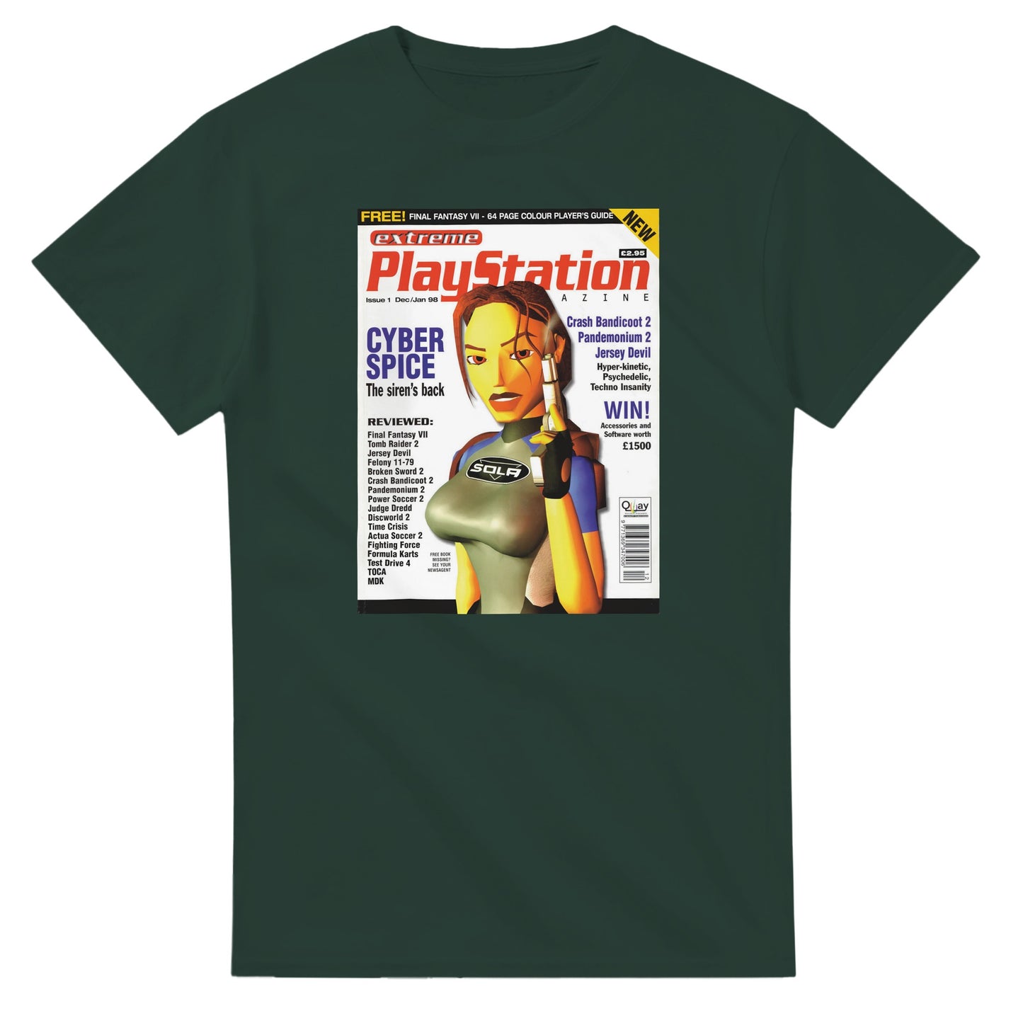 Retro Style Tomb Raider Lara Croft PS Magazine T-Shirt gaming t-shirt featuring classic arcade-inspired design. Perfect for vintage gamers and nostalgia lovers, printed on a soft, high-quality cotton tee.