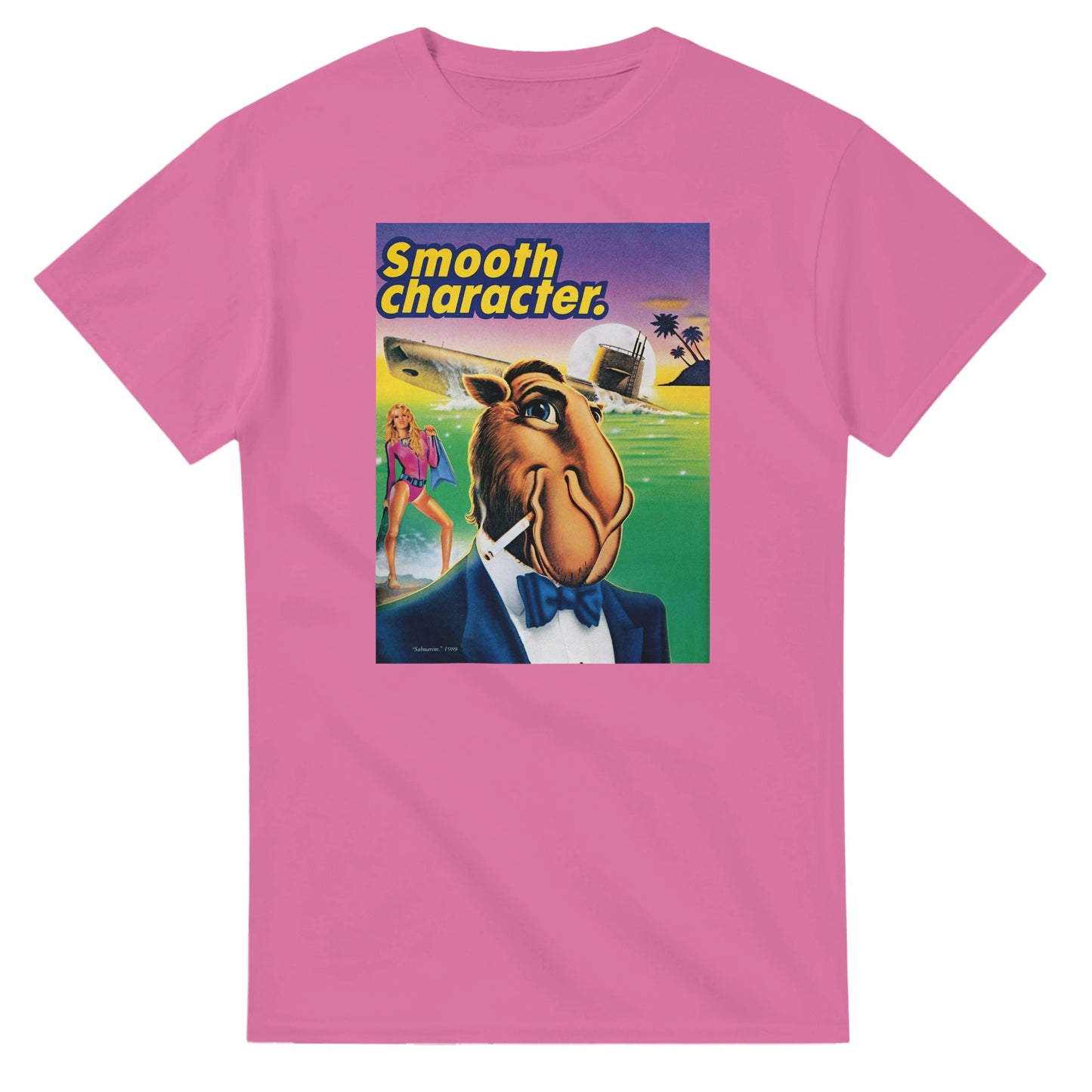 Vintage-style Joe Camel 'Smooth Character Submarine' T-Shirt featuring retro 90s cigarette mascot graphic. Classic throwback design on a soft cotton tee, perfect for nostalgia lovers.