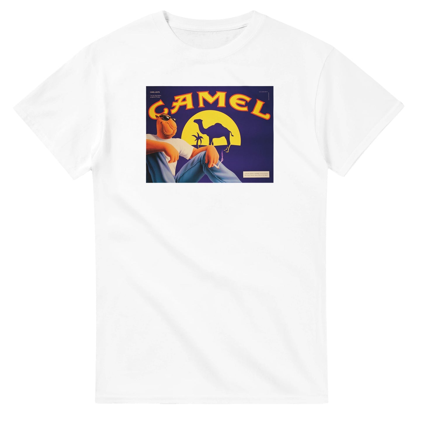 Vintage-style Joe Camel 'Cool Camel' T-Shirt featuring retro 90s cigarette mascot graphic. Classic throwback design on a soft cotton tee, perfect for nostalgia lovers.