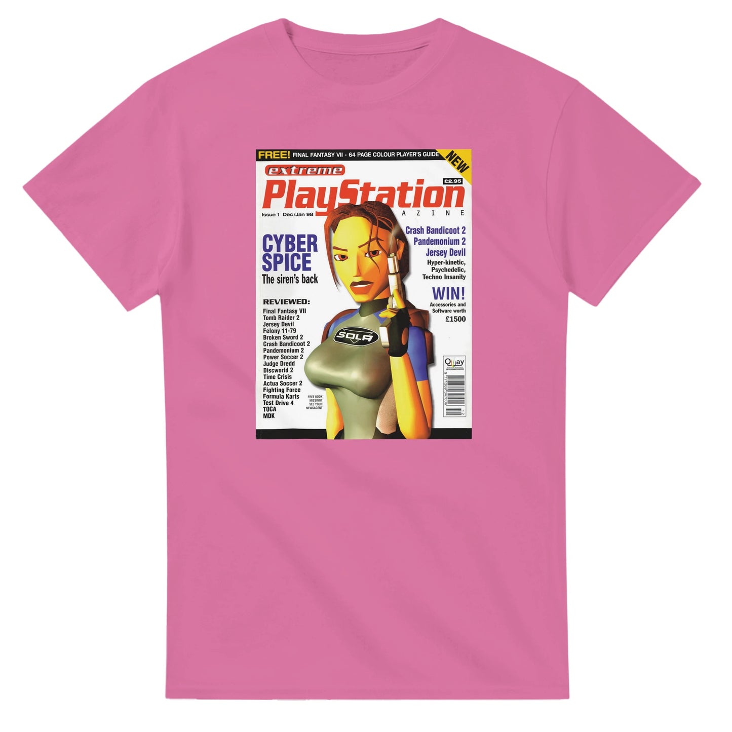 Retro Style Tomb Raider Lara Croft PS Magazine T-Shirt gaming t-shirt featuring classic arcade-inspired design. Perfect for vintage gamers and nostalgia lovers, printed on a soft, high-quality cotton tee.