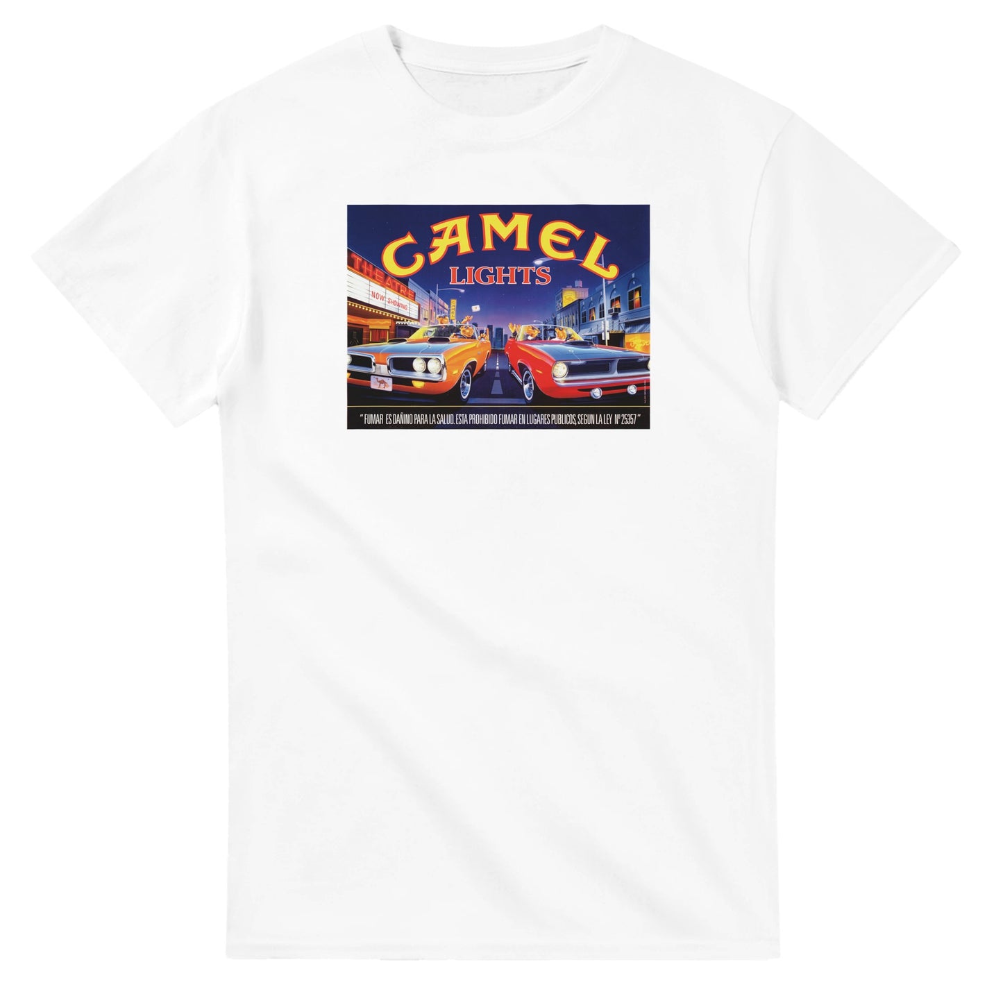 Vintage-style Joe Camel 'Street Race' T-Shirt featuring retro 90s cigarette mascot graphic. Classic throwback design on a soft cotton tee, perfect for nostalgia lovers.