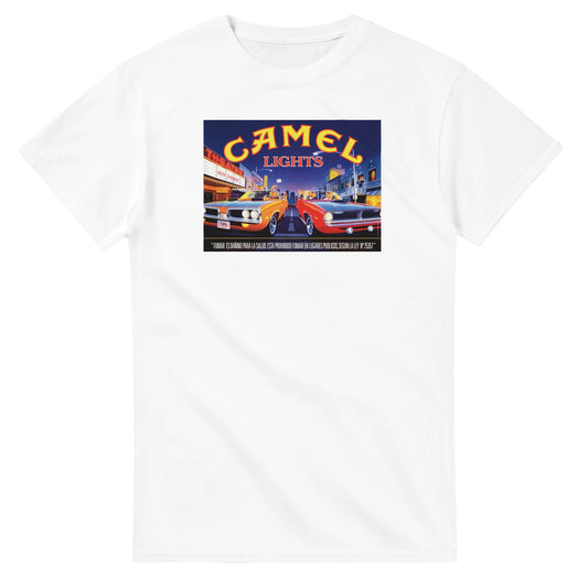 Vintage-style Joe Camel 'Street Race' T-Shirt featuring retro 90s cigarette mascot graphic. Classic throwback design on a soft cotton tee, perfect for nostalgia lovers.